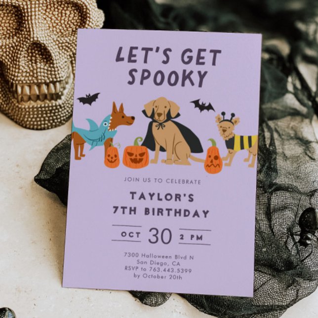 Invitation Chiens en costume Éffrayant pourpre Halloween Anni (Créateur téléchargé)