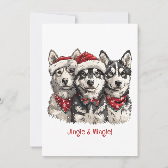 Invitation Chiens Husky Jingle Et Mingle Christmas (Devant)