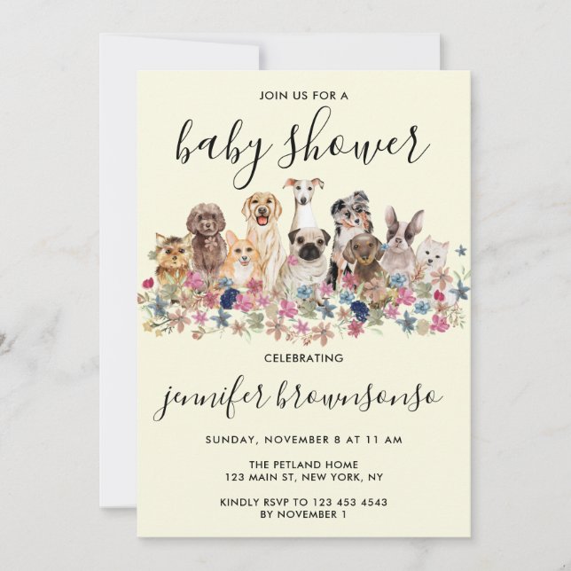 Invitation Chiens jaunes Animaux Baby shower de célébration d (Devant)