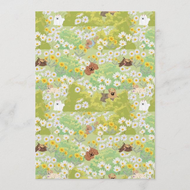 Invitation Chiens mignons avec motif sans couture de fleurs d (Devant)