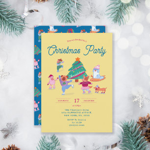 Invitation Chiens mignons Patinage sur glace Fête de Noël Jau