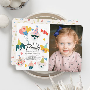 Invitation Chiens pawty et ballons de chat, photo d'anniversa