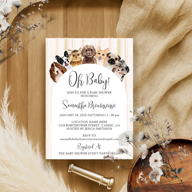 Invitation Chiens roses beige oh bébé (Créateur téléchargé)