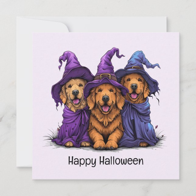 Invitation Chiens sorciers de Halloween Golden Retriever (Devant)