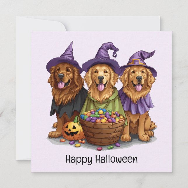 Invitation Chiens sorciers de Halloween Golden Retriever (Devant)