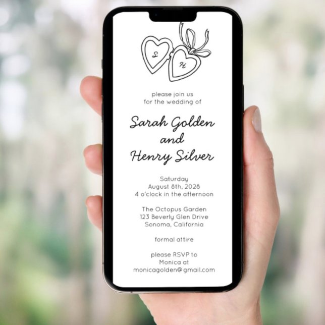 Invitation Chiffre de serrure de coeur Whimsical Sketch Digit (Whimsical Heart Locket Doodle Sketch Digital evite Invitation
)