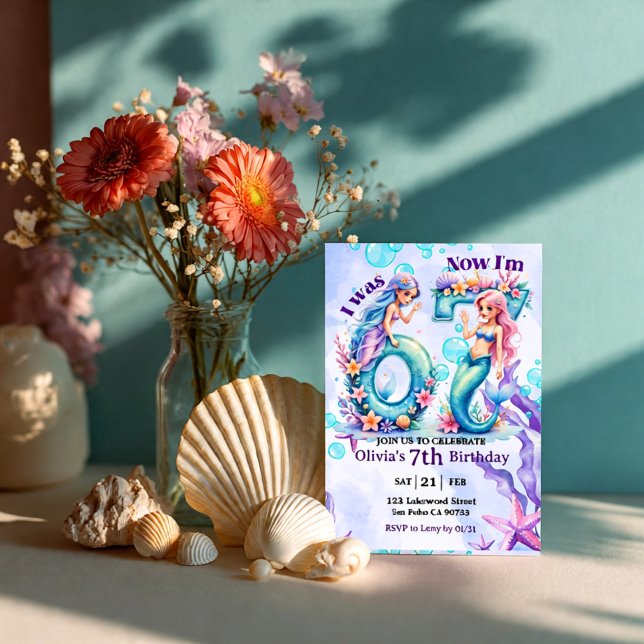 Invitation Chiffres Anniversaire Sirène 67 Enfants (Créateur téléchargé)
