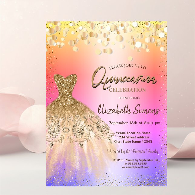 Invitation Chiffres Confetti Chic, Robe Chic Quinceañera (Créateur téléchargé)