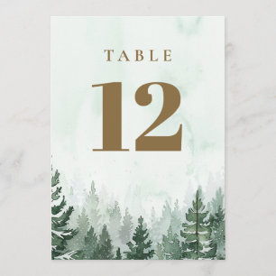 Invitation Chiffres de table de la forêt de pins rustiques
