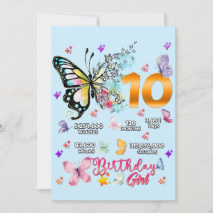 Invitation Chiffres doubles papillons 10 ans papillons