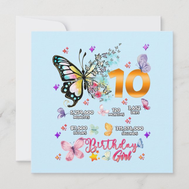 Invitation Chiffres doubles papillons 10 ans papillons I (Devant)
