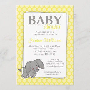 Invitation Chiffres jaunes éléphants Baby shower neutre entre