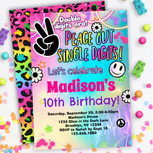 Invitation Chiffres simples Peace Out 10e anniversaire