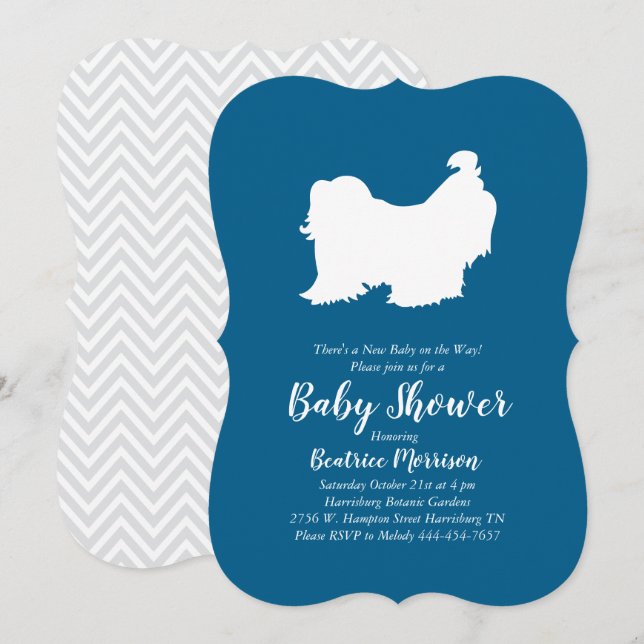 Invitation Chih Tzu Baby shower Chien Bleu Garçon (Devant / Derrière)