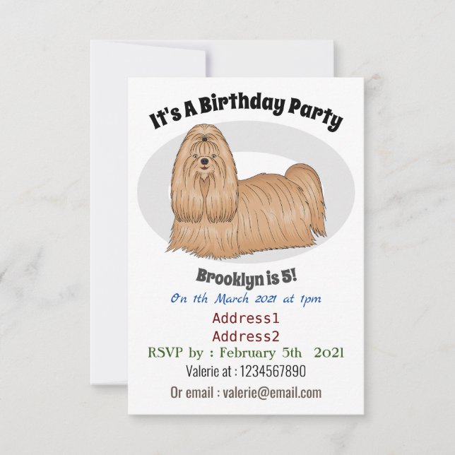 Invitation Chih tzu long cheveux dessin de chien (Devant)