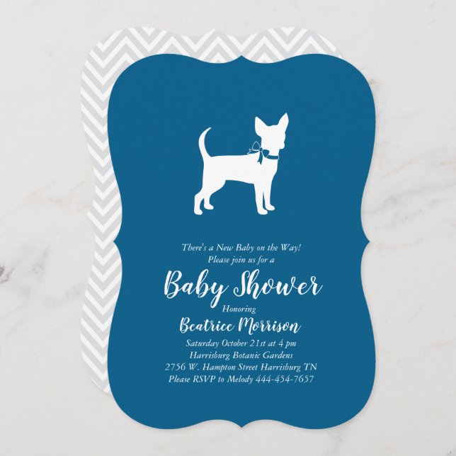 Invitation Chihuahua Chien Baby shower Blue Boy (Devant / Derrière)