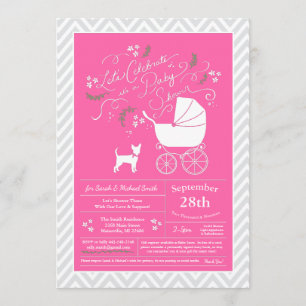 Invitation Chihuahua Chien Baby shower fille rose