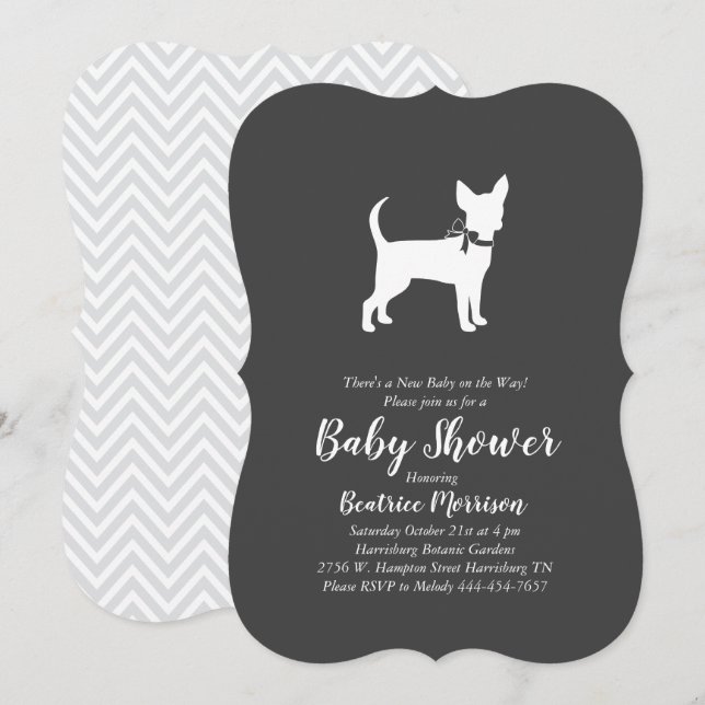 Invitation Chihuahua Chien Baby shower Neutre selon le sexe (Devant / Derrière)
