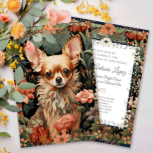 Invitation Chihuahua Tapisserie florale Vintage