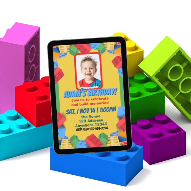 Invitation Children's Block Building Picture Birthday  (Créateur téléchargé)