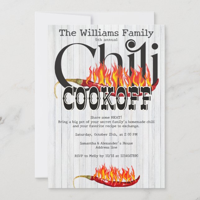 Invitation Chili Cookoff Cook Off Concours Russe Family Party (Devant)