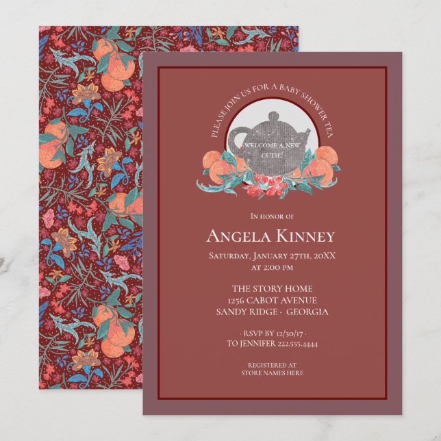 Invitation Chili et Pêche Thé de Baby shower à base de fruits (Devant / Derrière)