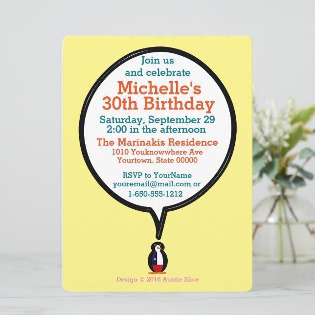 Invitation Chilienne Parler de Mme Penguin Personnalisée (Debout devant)