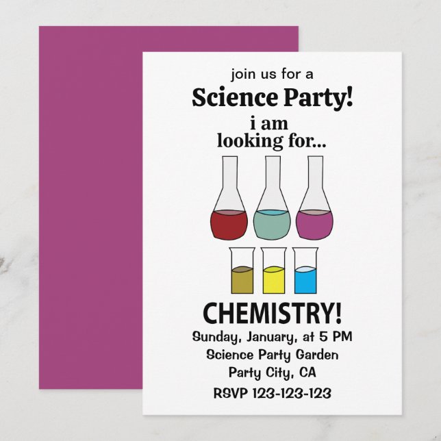Invitation Chimie Drôle Je cherche la chimie (Devant / Derrière)