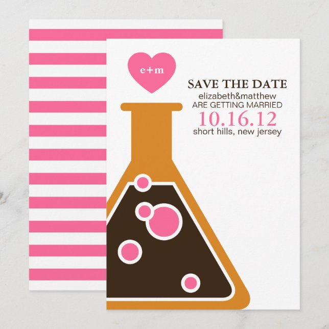 Invitation Chimie Parfaite Mariage Épargnez la Date (Devant / Derrière)