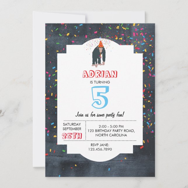 Invitation Chimpanzé singe fête les animaux fête d'anniversai (Devant)