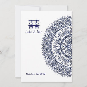 Invitation Chine bleu blanc porcelaine double bonheur