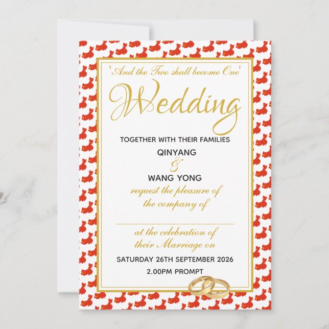 Invitation CHINE Écriture chrétienne Mariage personnalisé 婚 礼 (Devant)