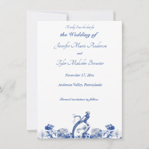 Invitation Chine florale bleue et blanche Motif avec oiseaux