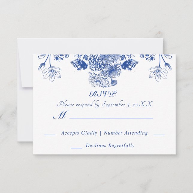 Invitation Chine florale bleue et blanche Motif avec oiseaux (Devant)