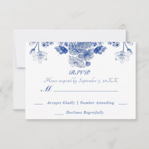 Invitation Chine florale bleue et blanche Motif avec oiseaux