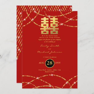 Invitation Chine Mariage Gold Lights Double Bonheur