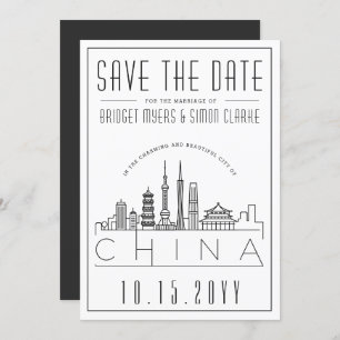 Invitation Chine Mariage stylisé Skyline Enregistrer la date