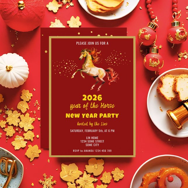 Invitation Chinese New Year 2026 Horse Ink New Year Party (Créateur téléchargé)