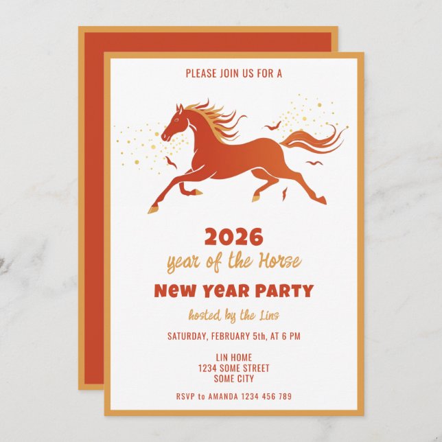 Invitation Chinese New Year 2026 Horse Ink New Year Party (Devant / Derrière)