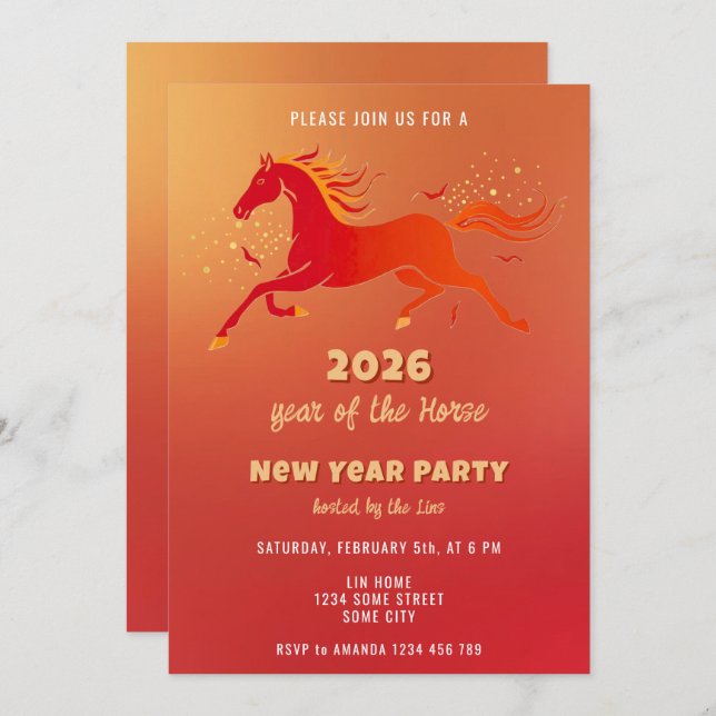 Invitation Chinese New Year 2026 Horse New Year Party (Devant / Derrière)