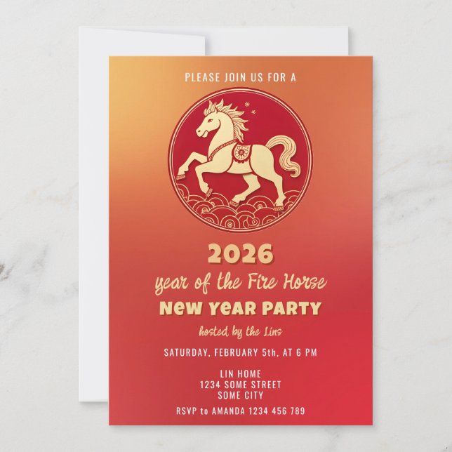 Invitation Chinese New Year 2026 Horse New Year Party (Devant)