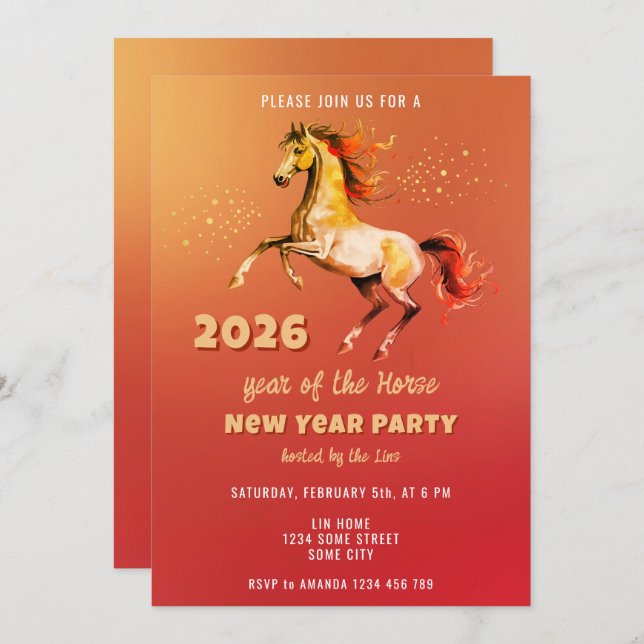 Invitation Chinese New Year 2026 Horse New Year Party (Devant / Derrière)