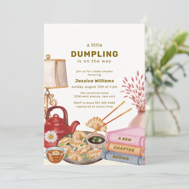 Invitation Chinese Tea Dumpling New Chapter Baby Shower  (Debout devant)