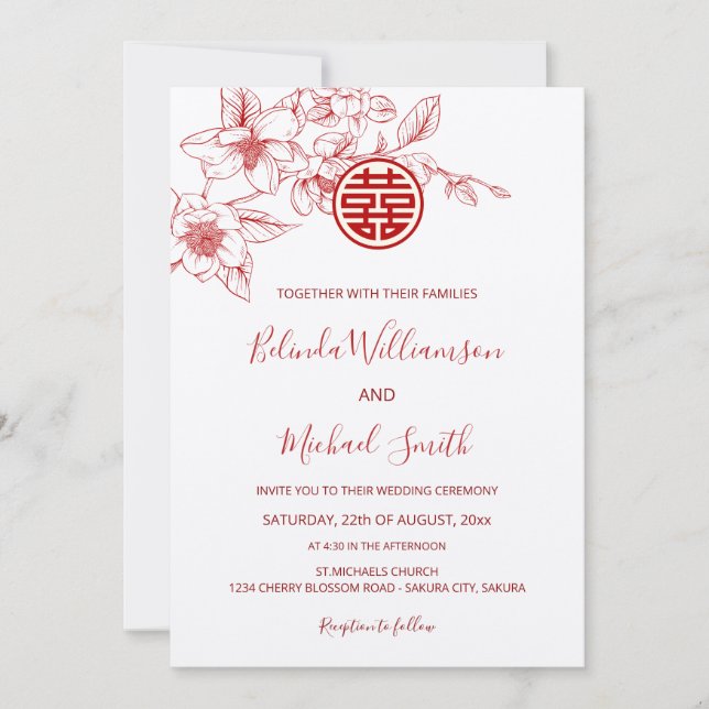 Invitation Chinois bilingue | Magnolia Cream Mariage chinois (Devant)