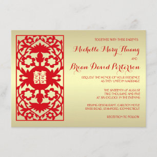 Invitation chinois de mariage d'or rouge classique