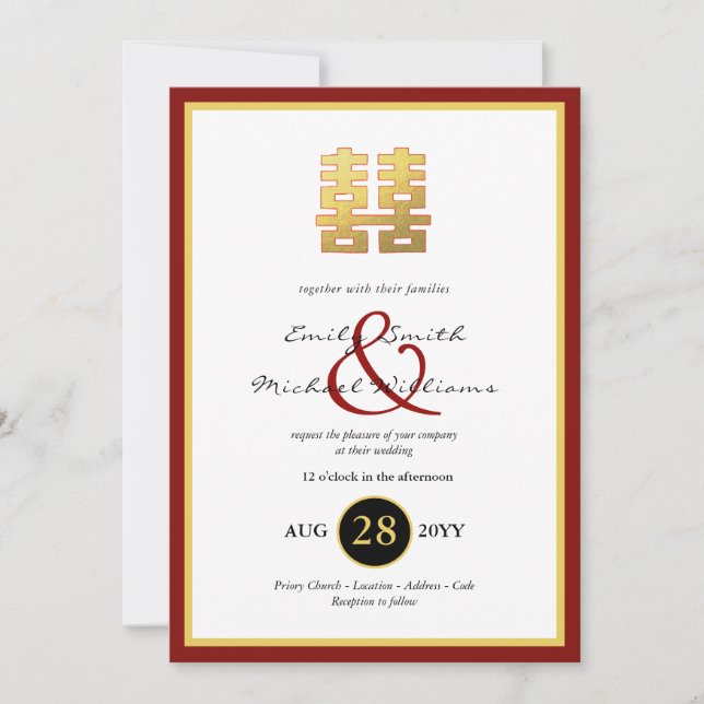 Invitation Chinois PHOTO Mariage Inviter Ampersand (Devant)