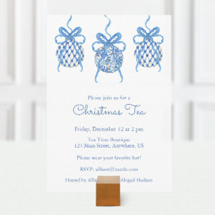Invitation Chinoiserie Aquarelle Bleu Ornement Noël