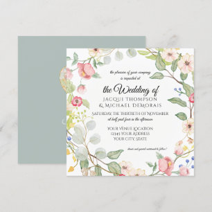 Invitation Chinoiserie Argent Sage Aquarelle Rose Florale