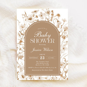 Invitation Chinoiserie Baby shower floral beige