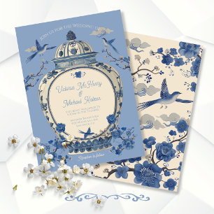 Invitation Chinoiserie Birds Floral Jar Mariage